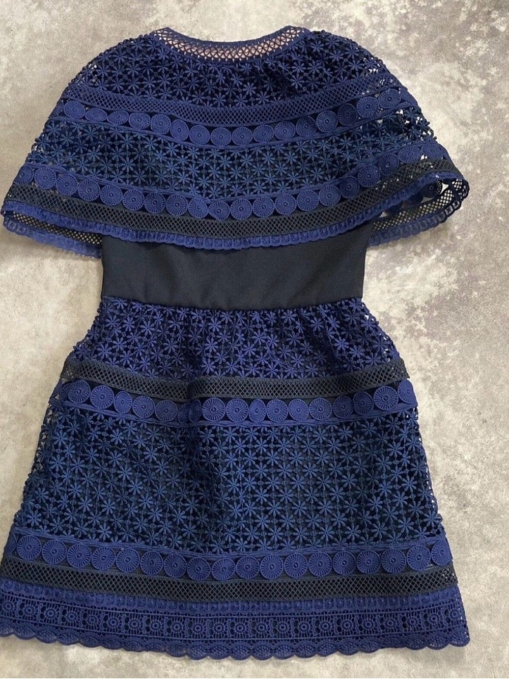 Self-Portrait Navy Floral Lace V‑Neck Mini Dress - Picture 3 of 7
